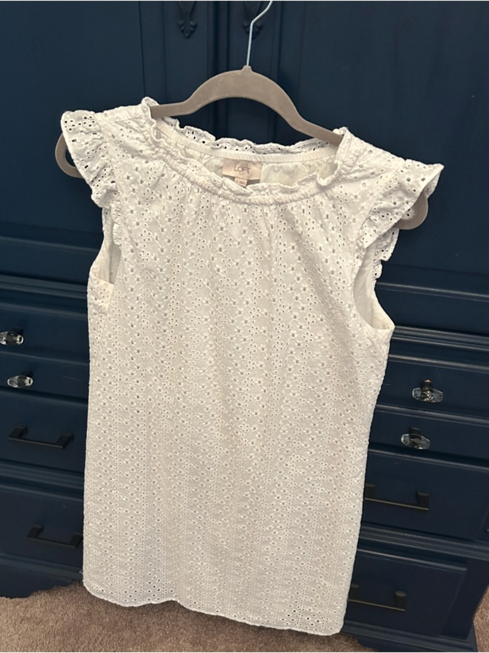 LOFT White Broderie Eyelet Ruffle Sleeve Dress